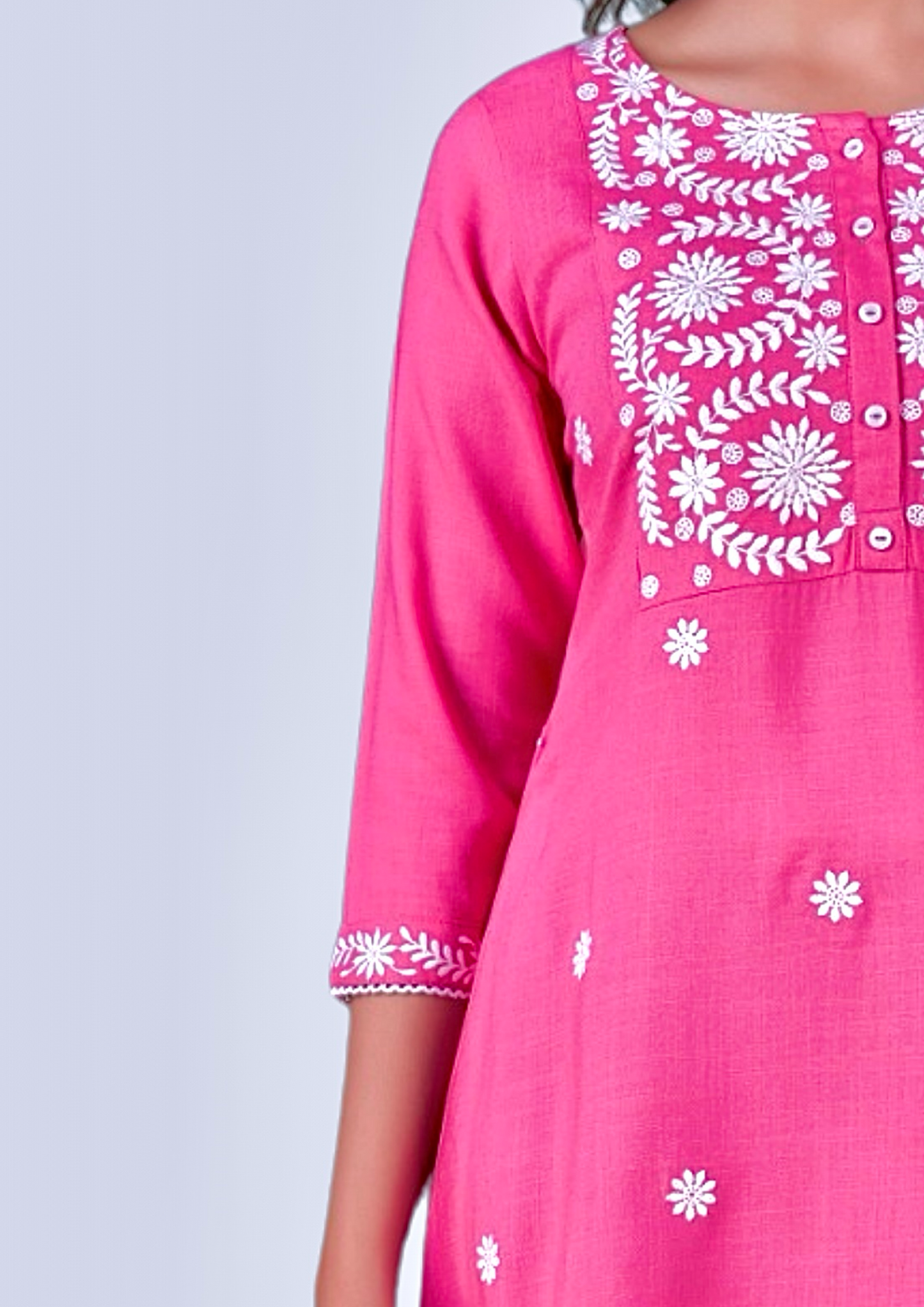 Hot Pink Kurti with White Embroidery