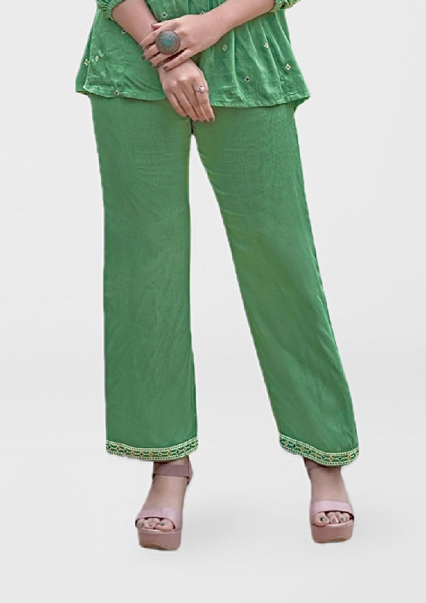 Green Embroidered Kurta Set for Women – Ethnic Co-ord Set with Palazzo Pants