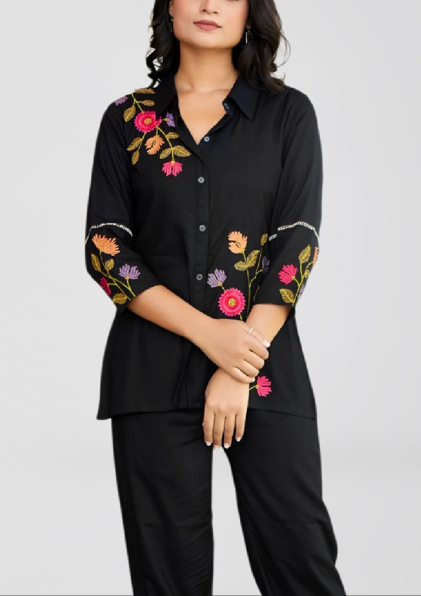 Black Floral Embroidered Co-ord Set in Liva Fabric – Soft & Sustainable Ethnic Wear for Women