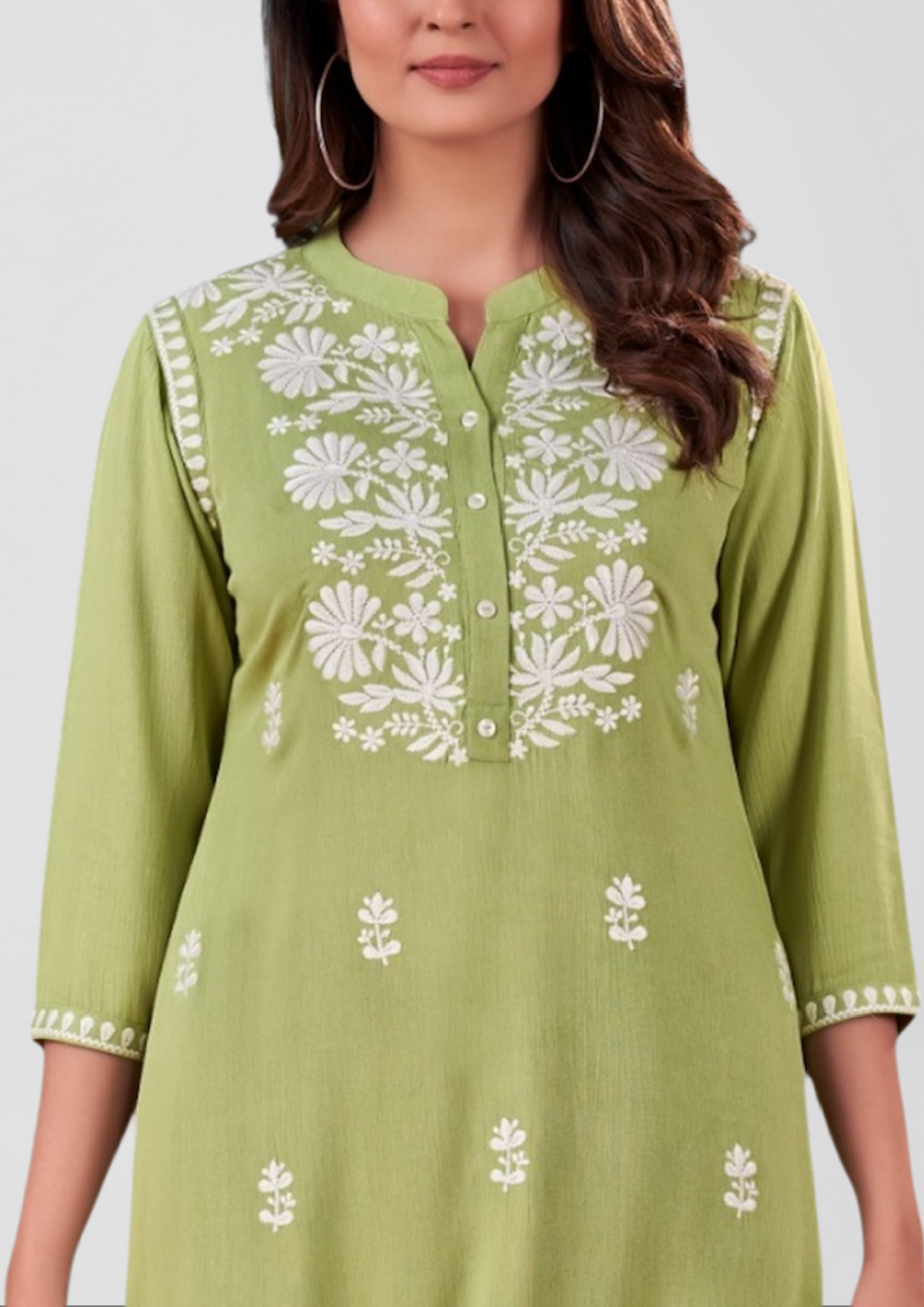 Fresh Green Kurti with White Embroidery