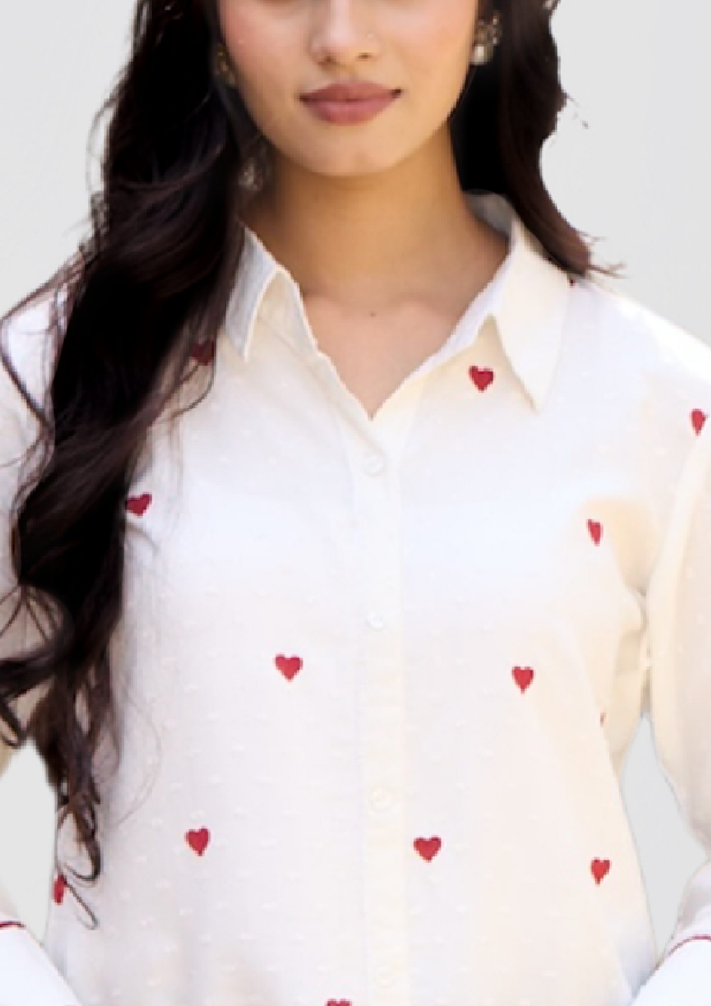 White Liva Shirt Kurti with Red Heart Embroidery – Casual Chic with a Touch of Love
