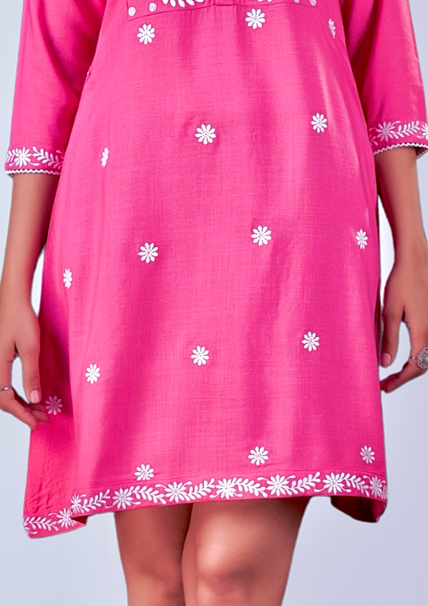 Hot Pink Kurti with White Embroidery