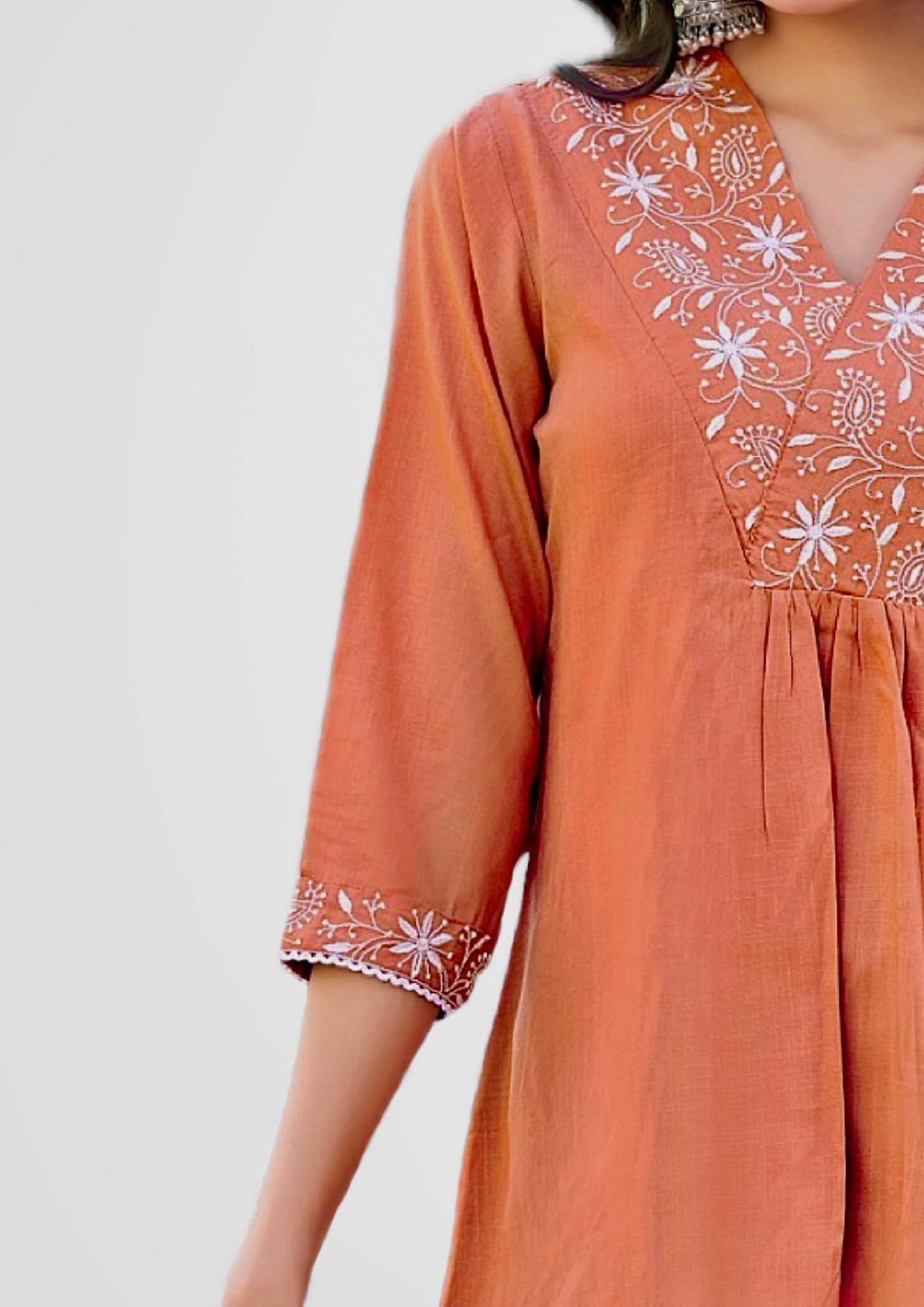 Orange Women’s Rayon Slub Top with Embroidered Neck Design - Kurta for Women