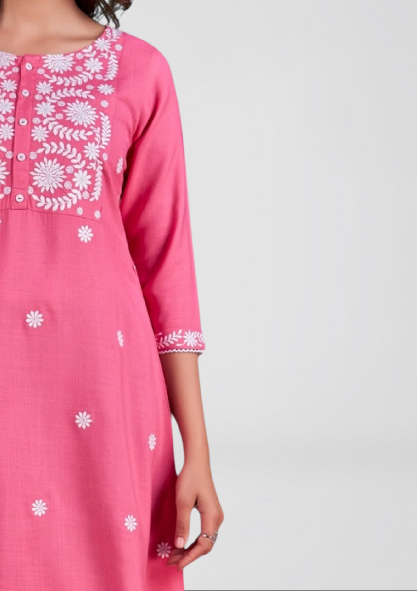 Hot Pink Kurti with White Embroidery