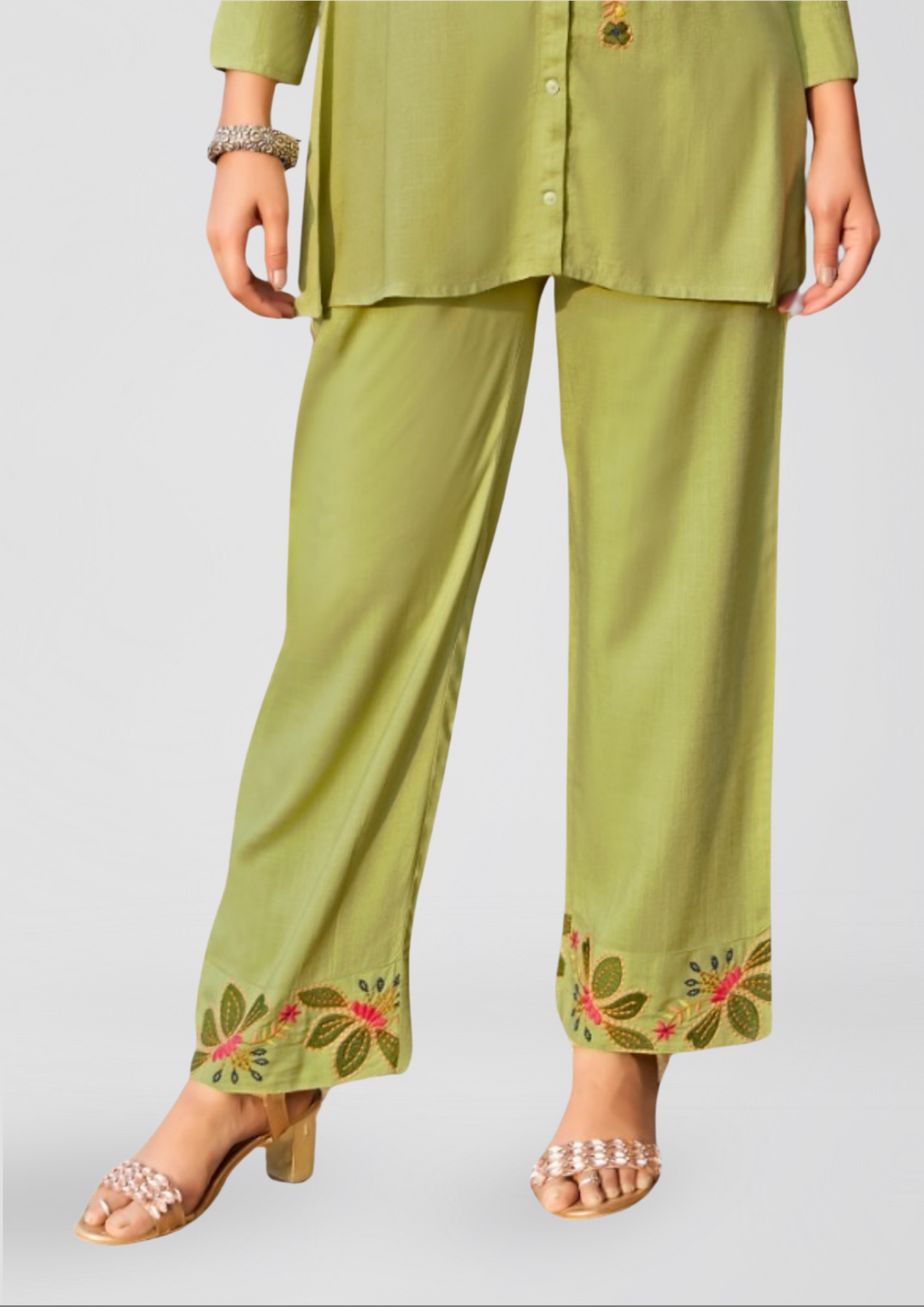 Olive Green Embroidered Co-Ord Set – Elegant & Breathable Kurti