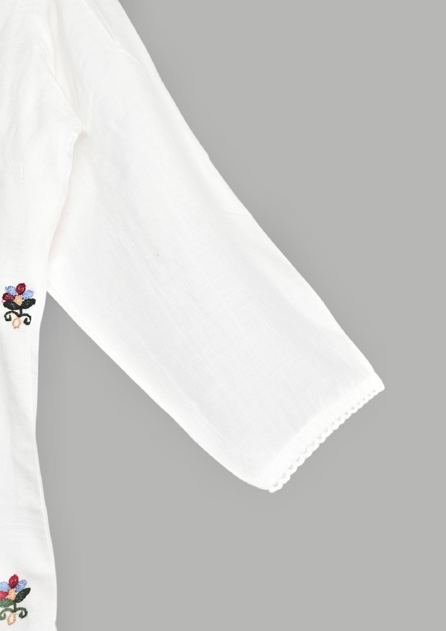 Pure White Liva Fabric Top with Colorful Floral Embroidery for Women